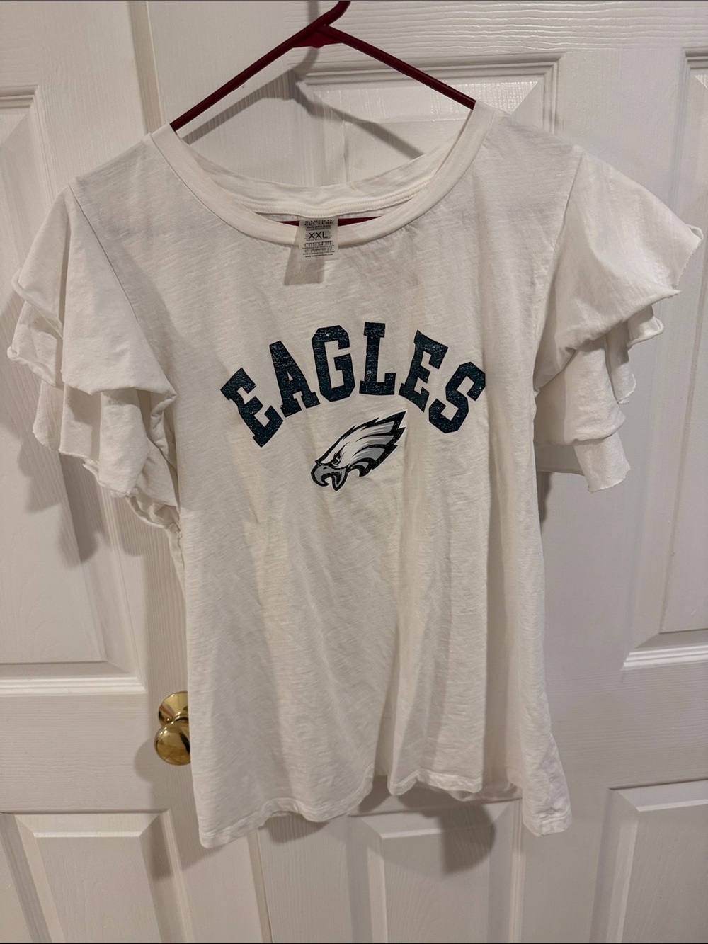 White Philadelphia Eagles Ruffle Sleeve Women's Tee